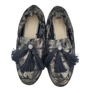 Nine West Black/Pewter/Metallic Camo Ballard Tassel Loafer Size 8